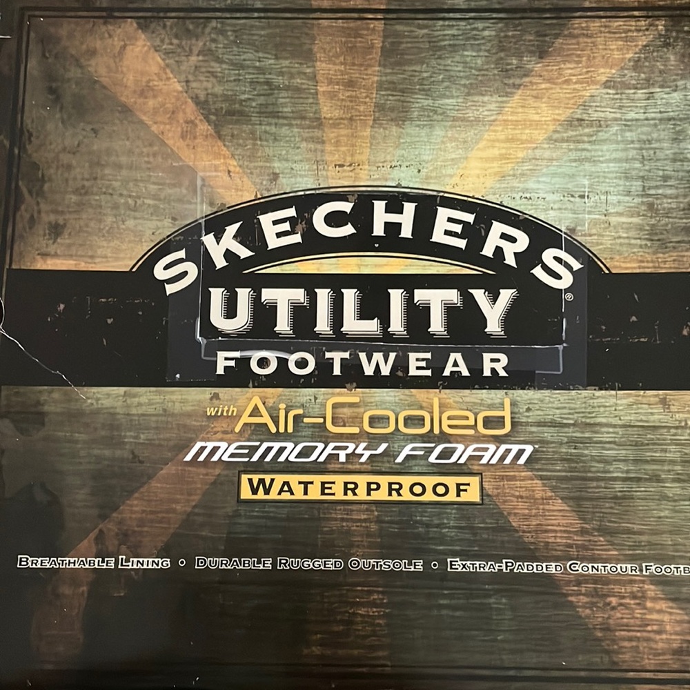 Man’s Skechers utility footwear. Memory foam. Waterproof